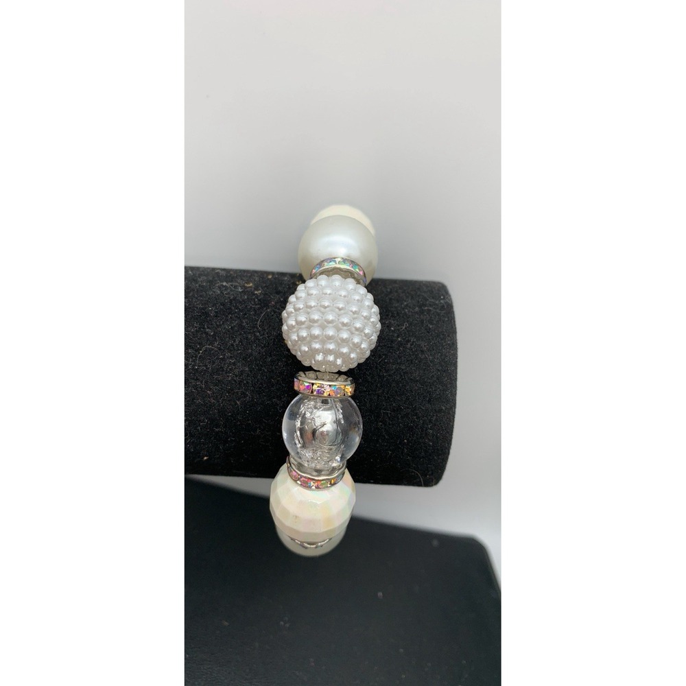 Chunky Sparkly Acrylic Beaded Stretch Bracelet With AB Rhinestone Spacers